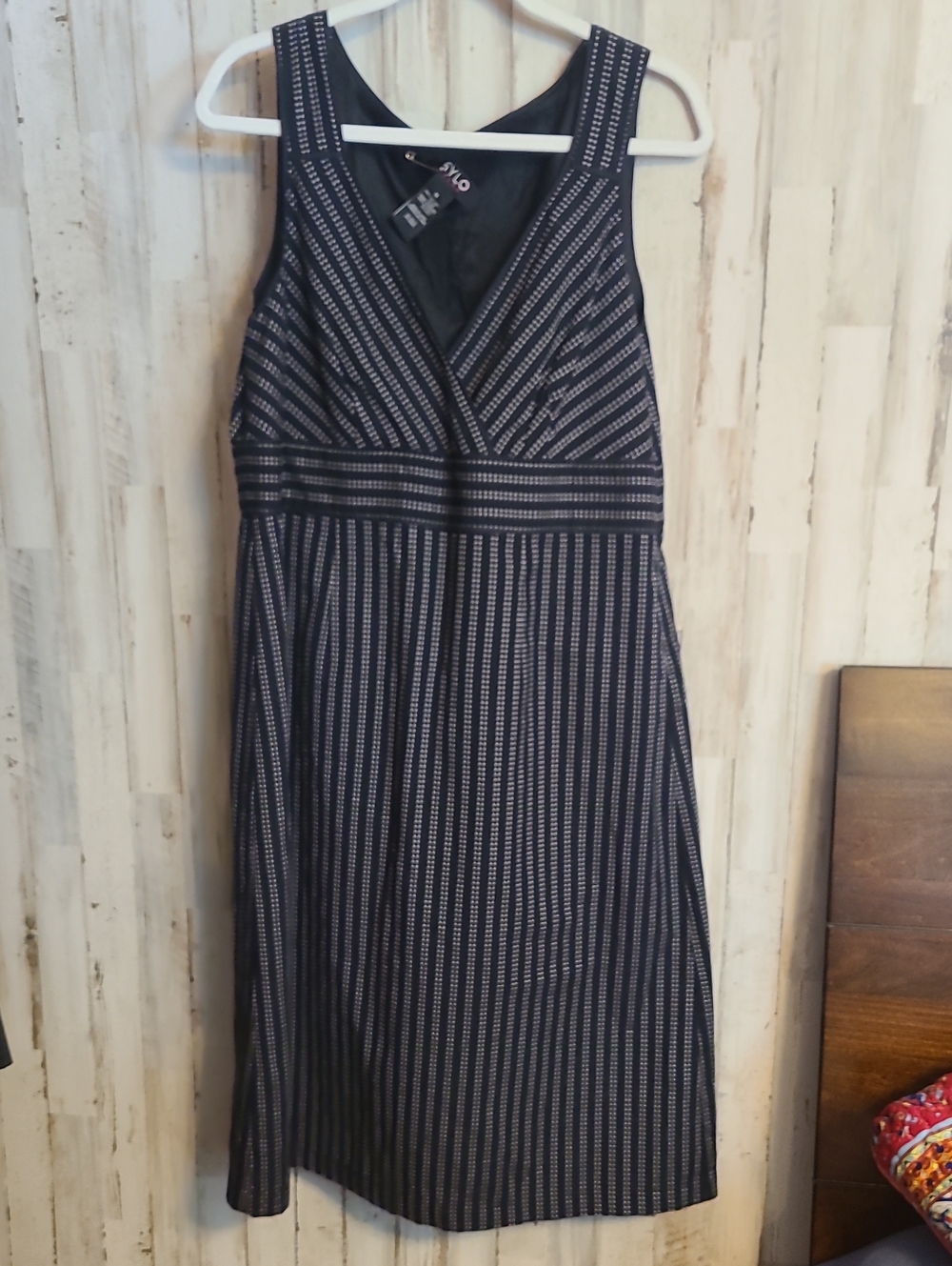 FYLO Navy and White Striped V-Neck Midi Dress